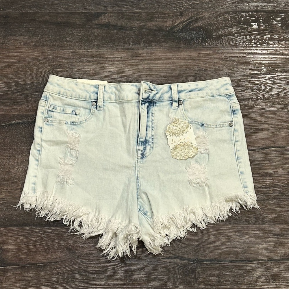 Distressed Light Blue Denim Shorts